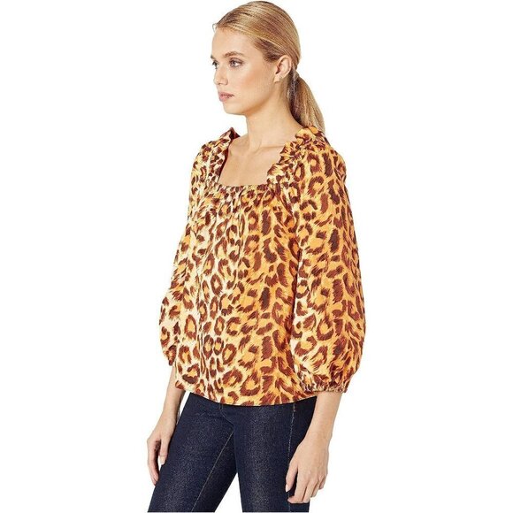 NWT Kate Spade panthera leopard print square neck cotton blouse top, XS - Picture 4 of 11